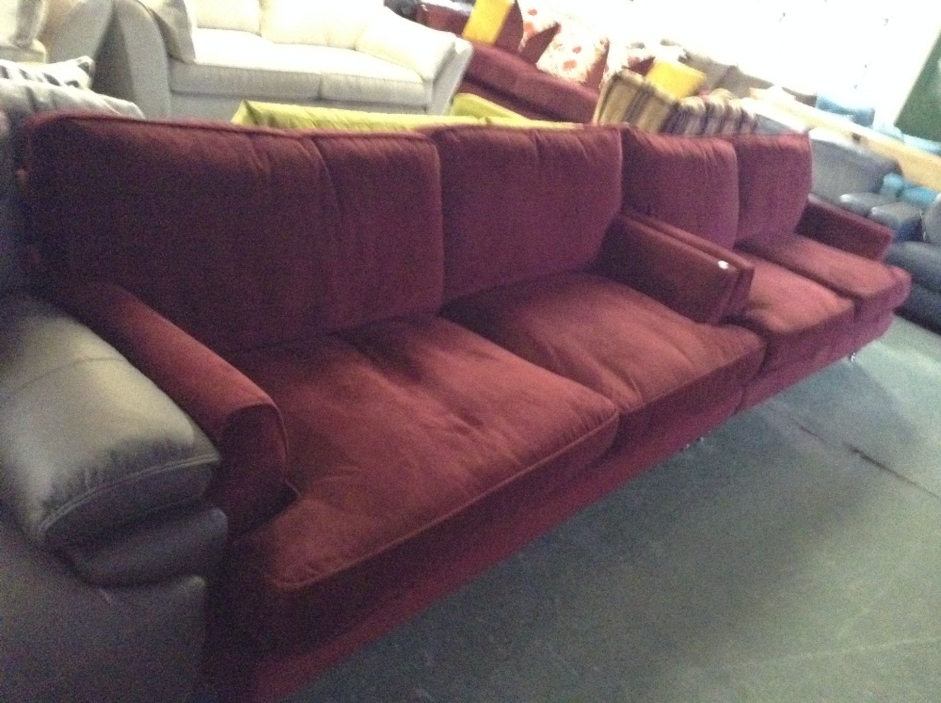 BURGUNDY FABRIC 3 SEATER SOFA AND 2 1/2 SEATER SOF