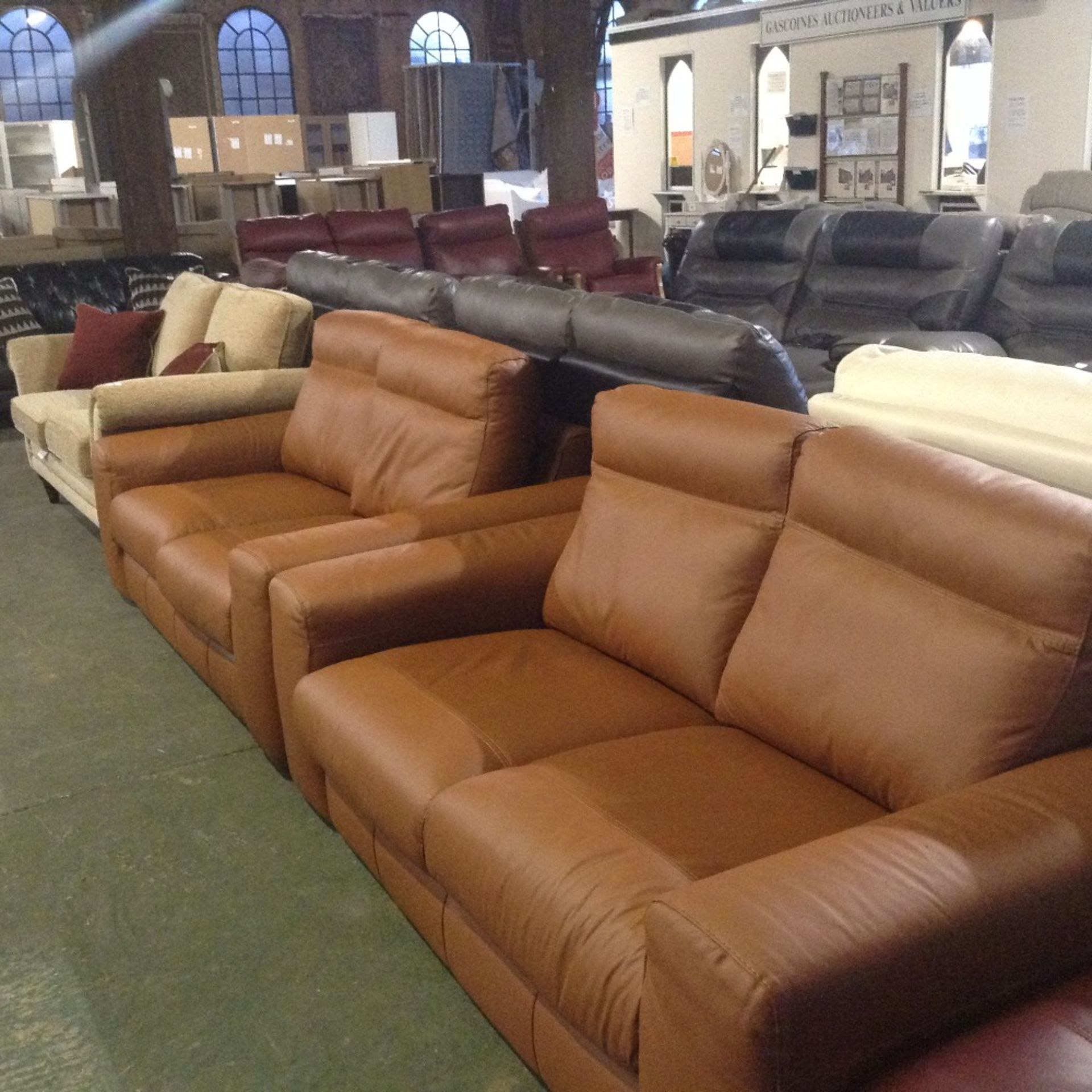 LIGHT BROWN LEATHER 2 X TWO SEATER SOFAS