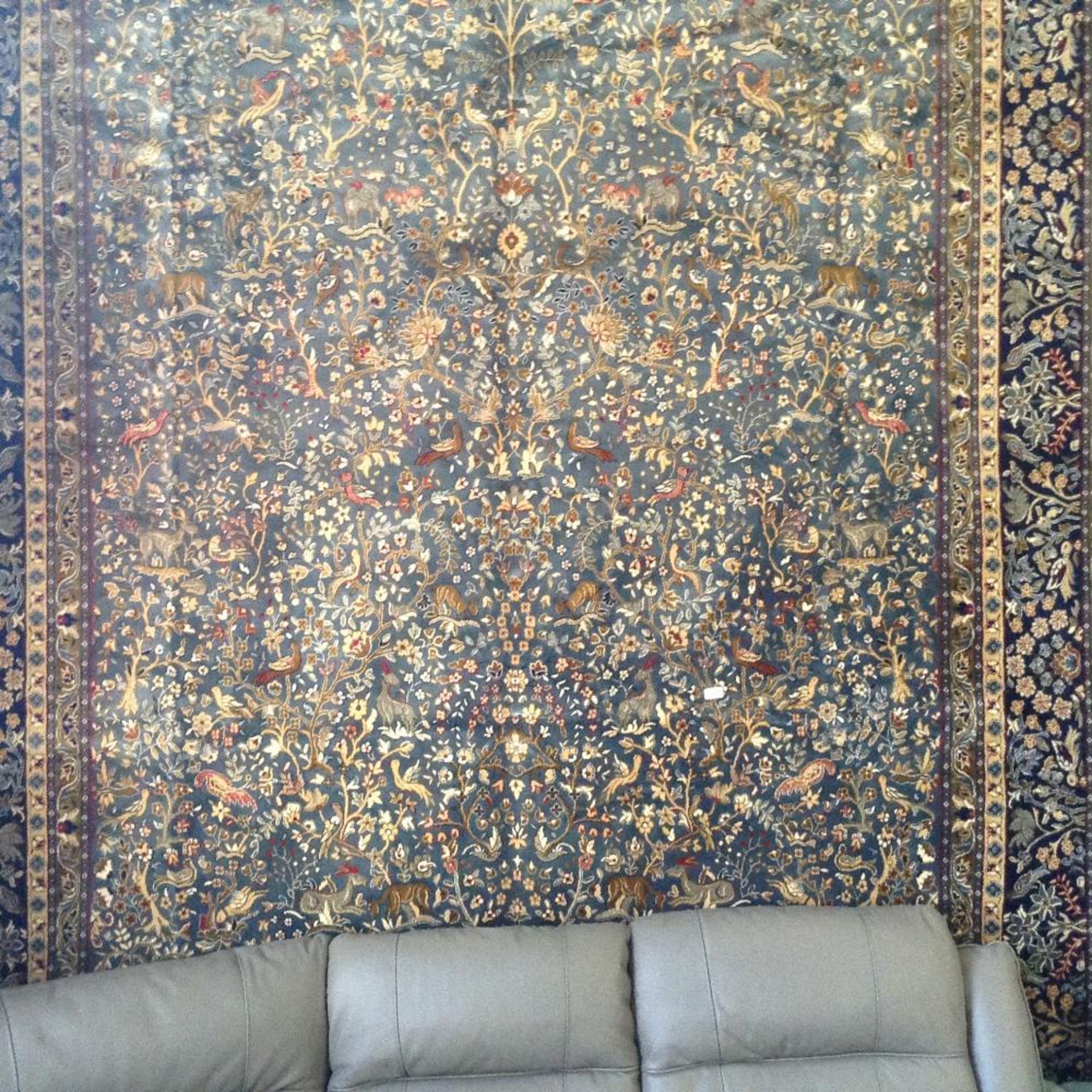 LARGE BLUE GROUND KASHMIR CARPET WITH TREE OF LIFE