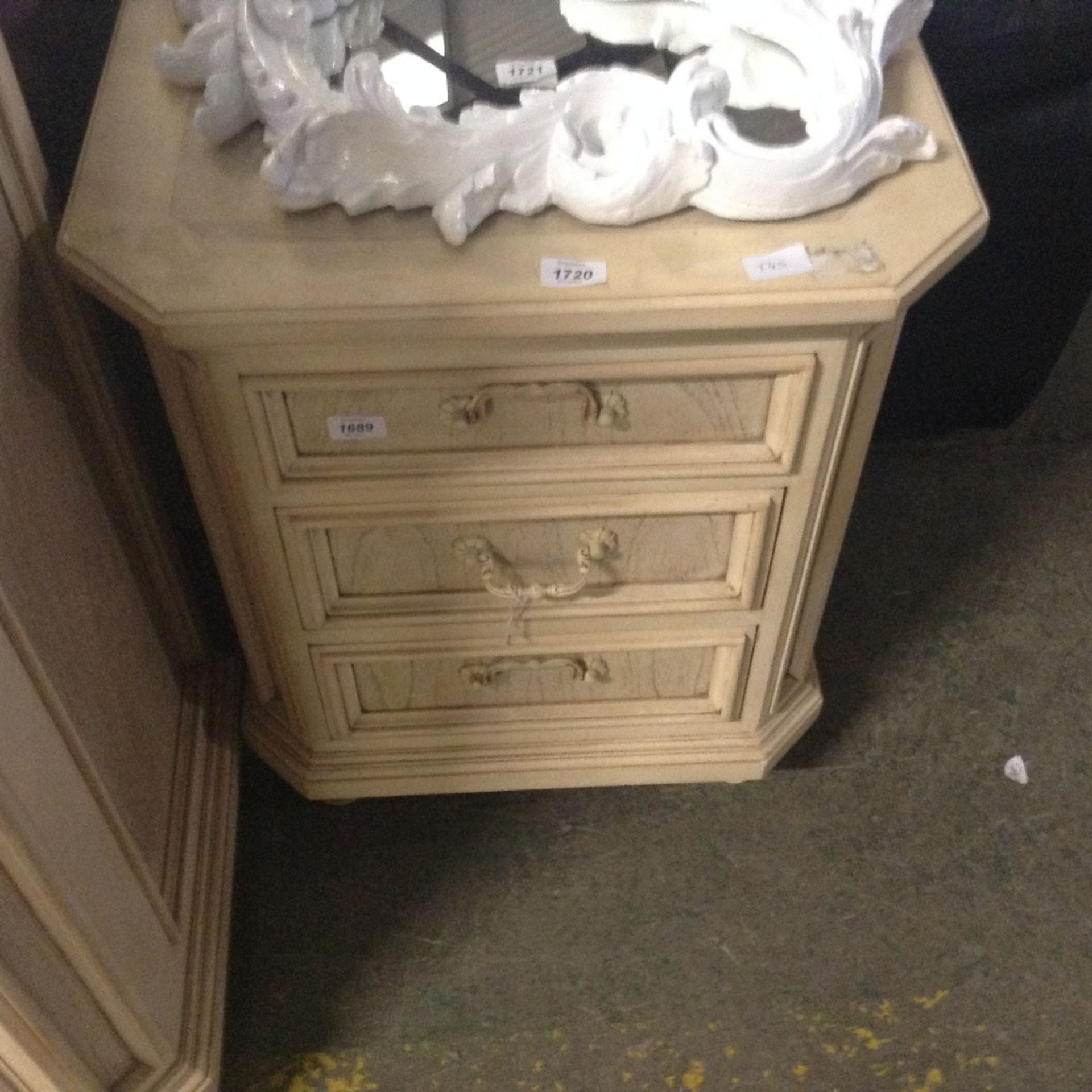 CREAM PAINTED 3 DRAWER BEDSIDE