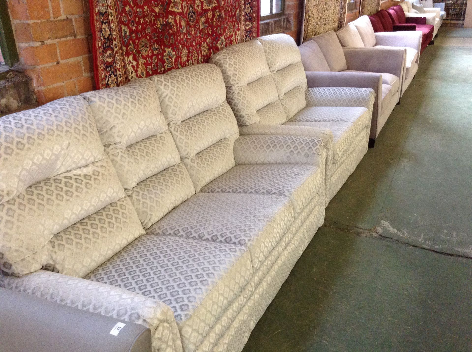 SILVER HIGH BACK 3 SEATER SOFA AND 2 SEATER