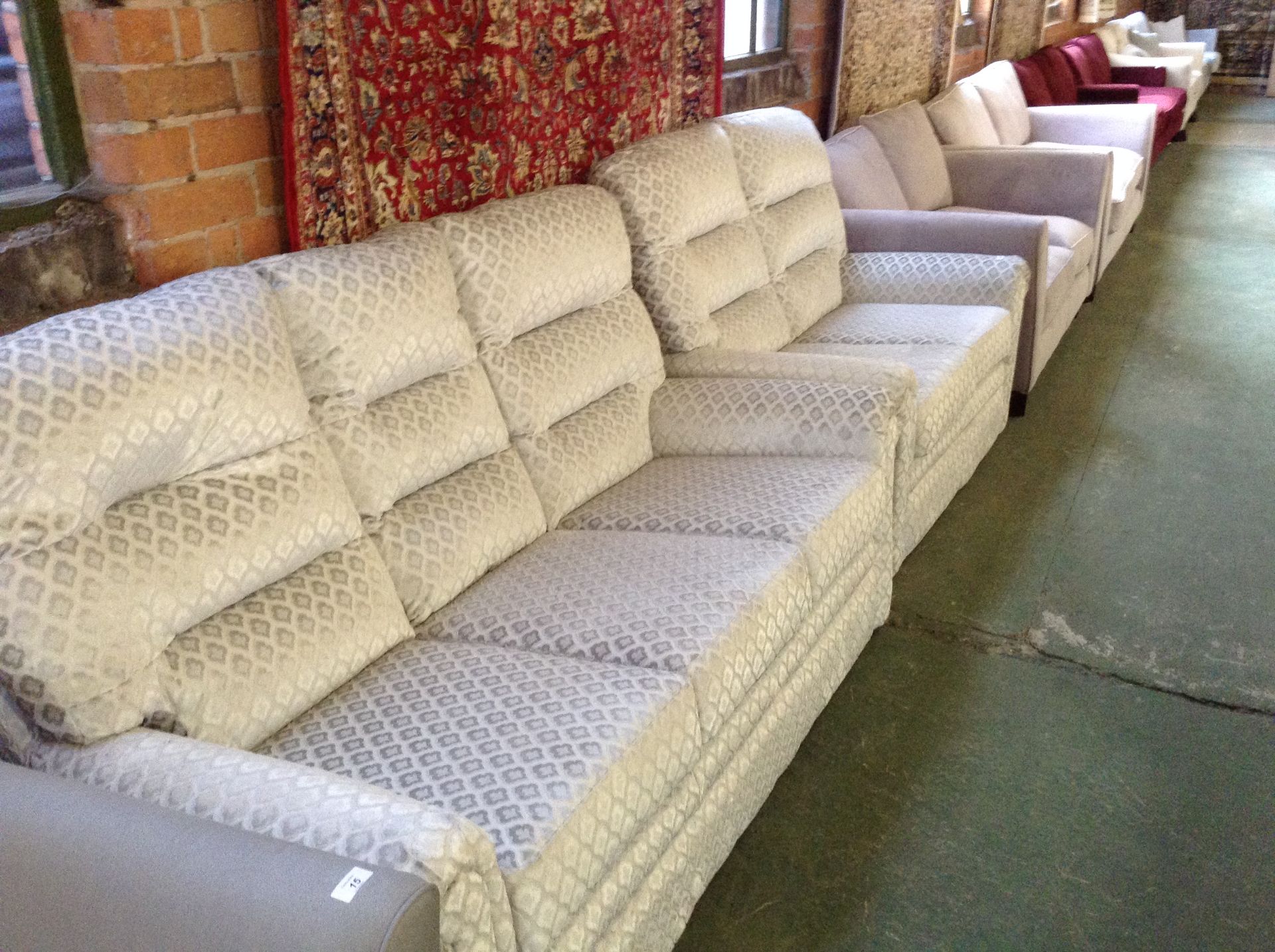SILVER HIGH BACK 3 SEATER SOFA AND 2 SEATER