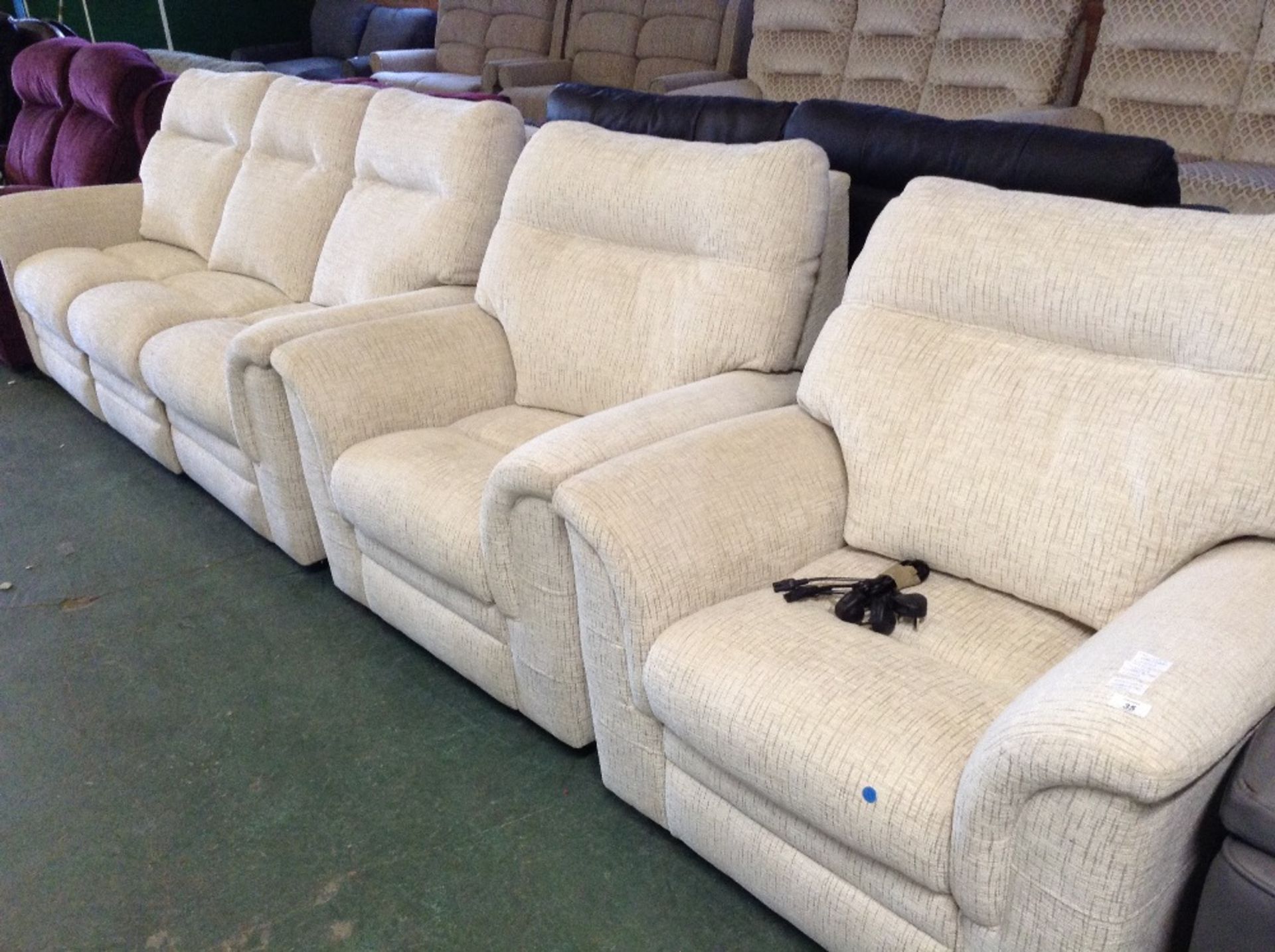 NATURAL HIGH BACK 3 SEATER SOFA ELECTRIC RECLINING