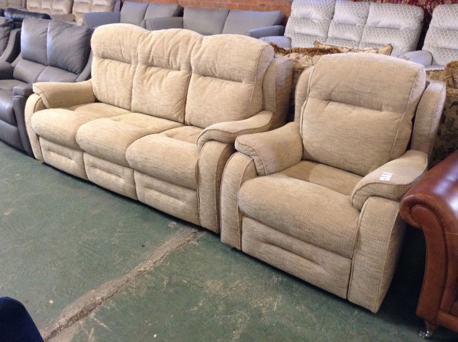 BISCUIT HIGH BACK 3 SEATER SOFA AND CHAIR (slight