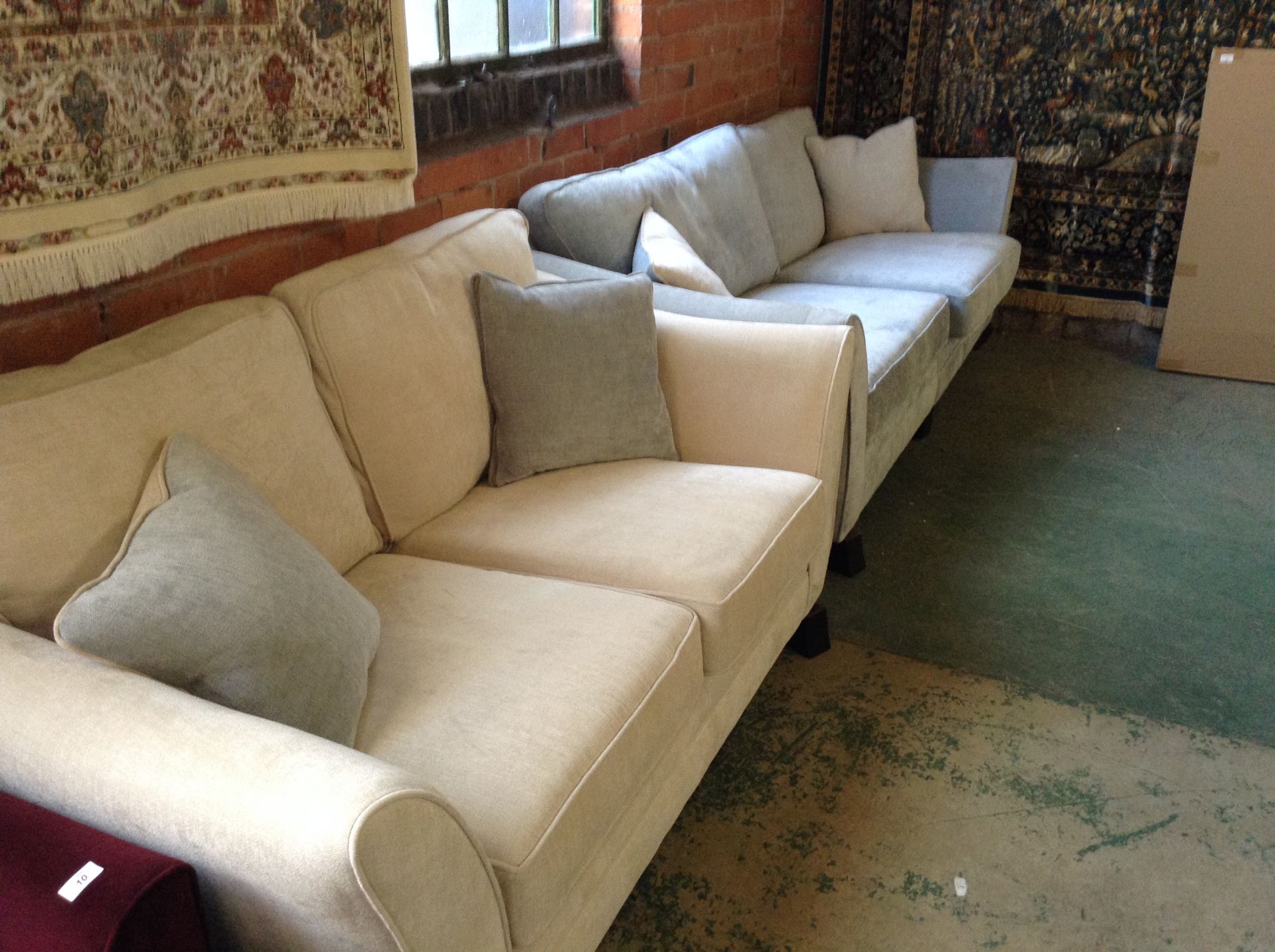 LIGHT BLUE SPLIT 4 SEATER SOFA AND NATURAL 2 SEATE