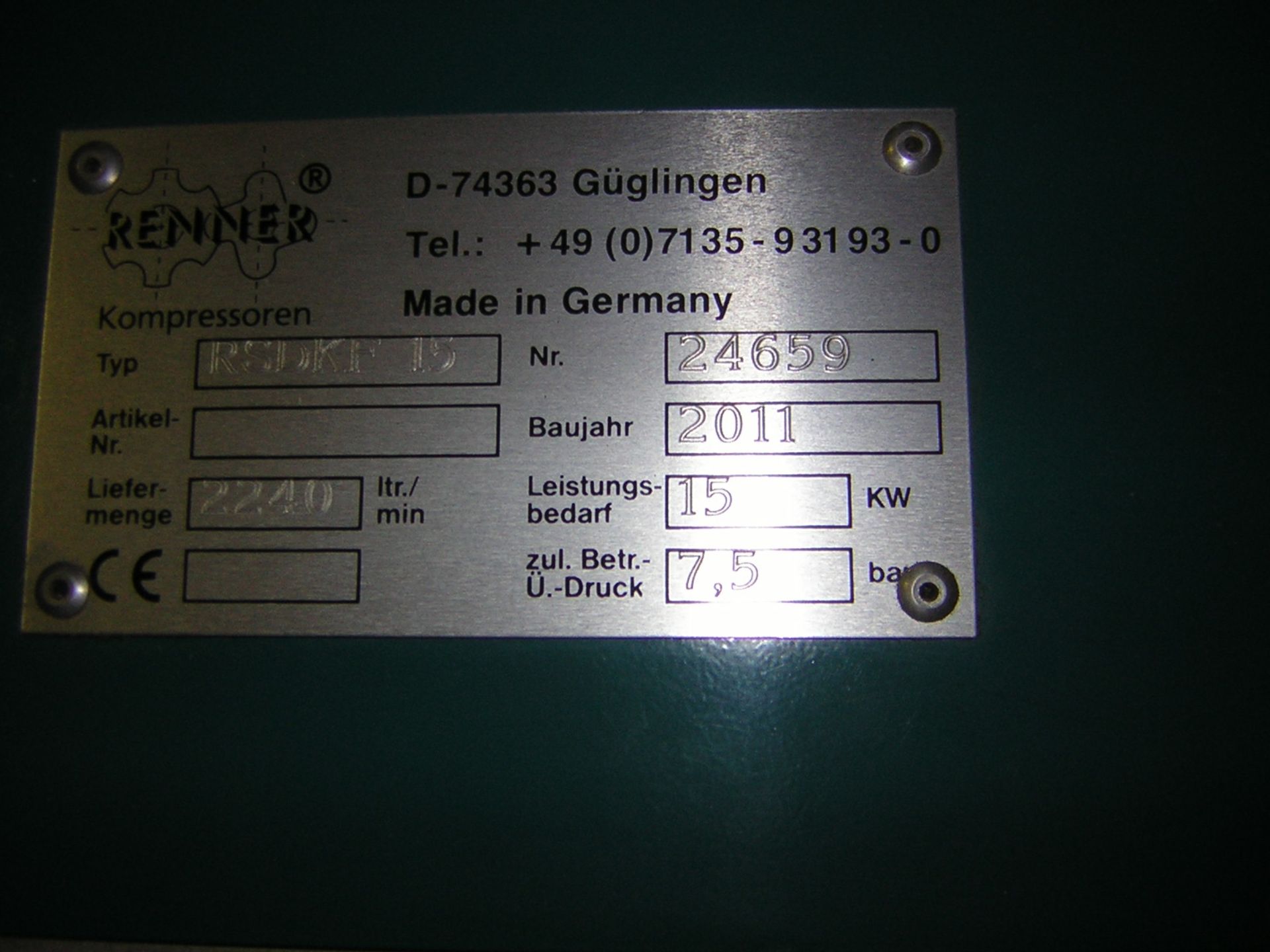 Renner Compressor Mod. RSDKF15 Year 2011 - Image 4 of 7