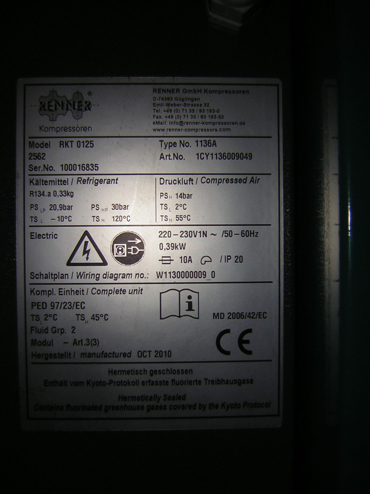 Renner Compressor Mod. RSDKF15 Year 2011 - Image 7 of 7