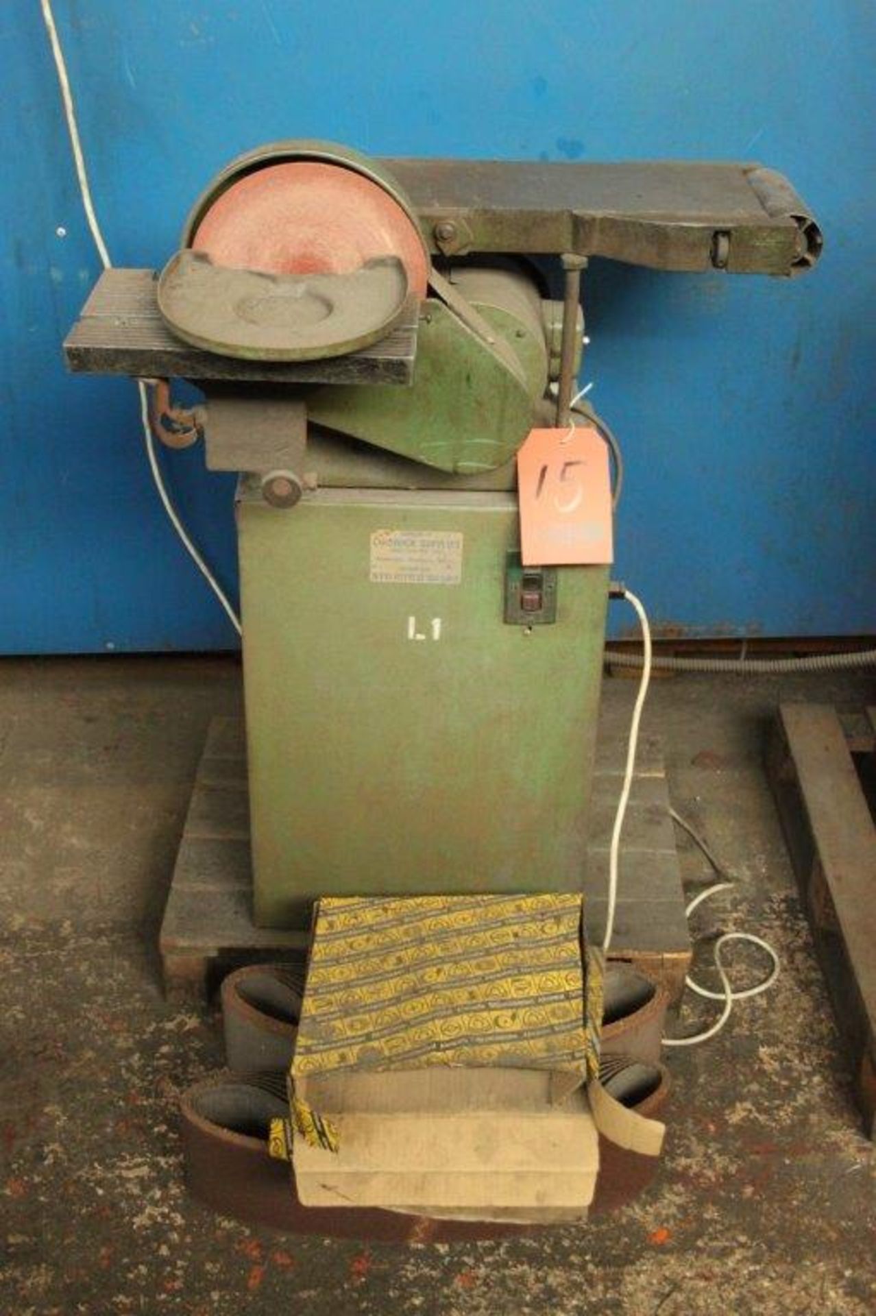 150MM HORIZONTAL LINNISHER C/W 200MM DISC SANDER WITH SPARE BELTS AND DISCS