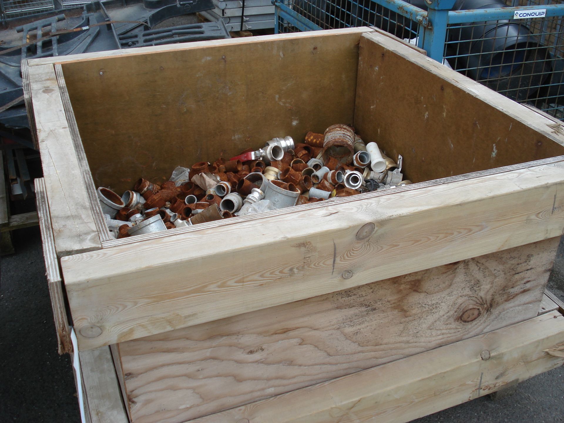 Wooden Crate Containing Mixed Metal Pipe Connectors