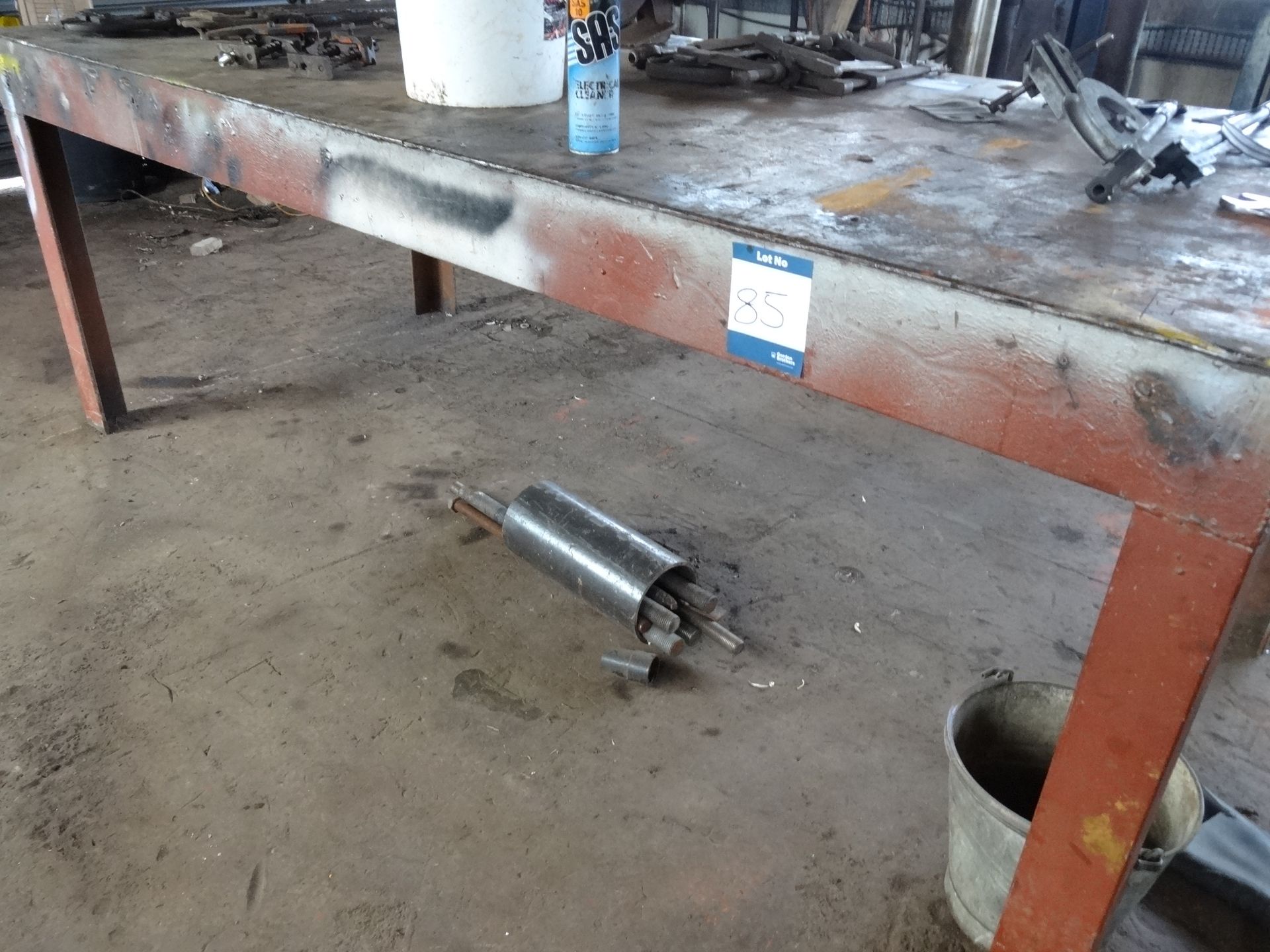 Fabricated steel bench, 3000mm x 1200mm x 1000mm with pipe clamp (Lift out charge £10 plus VAT)