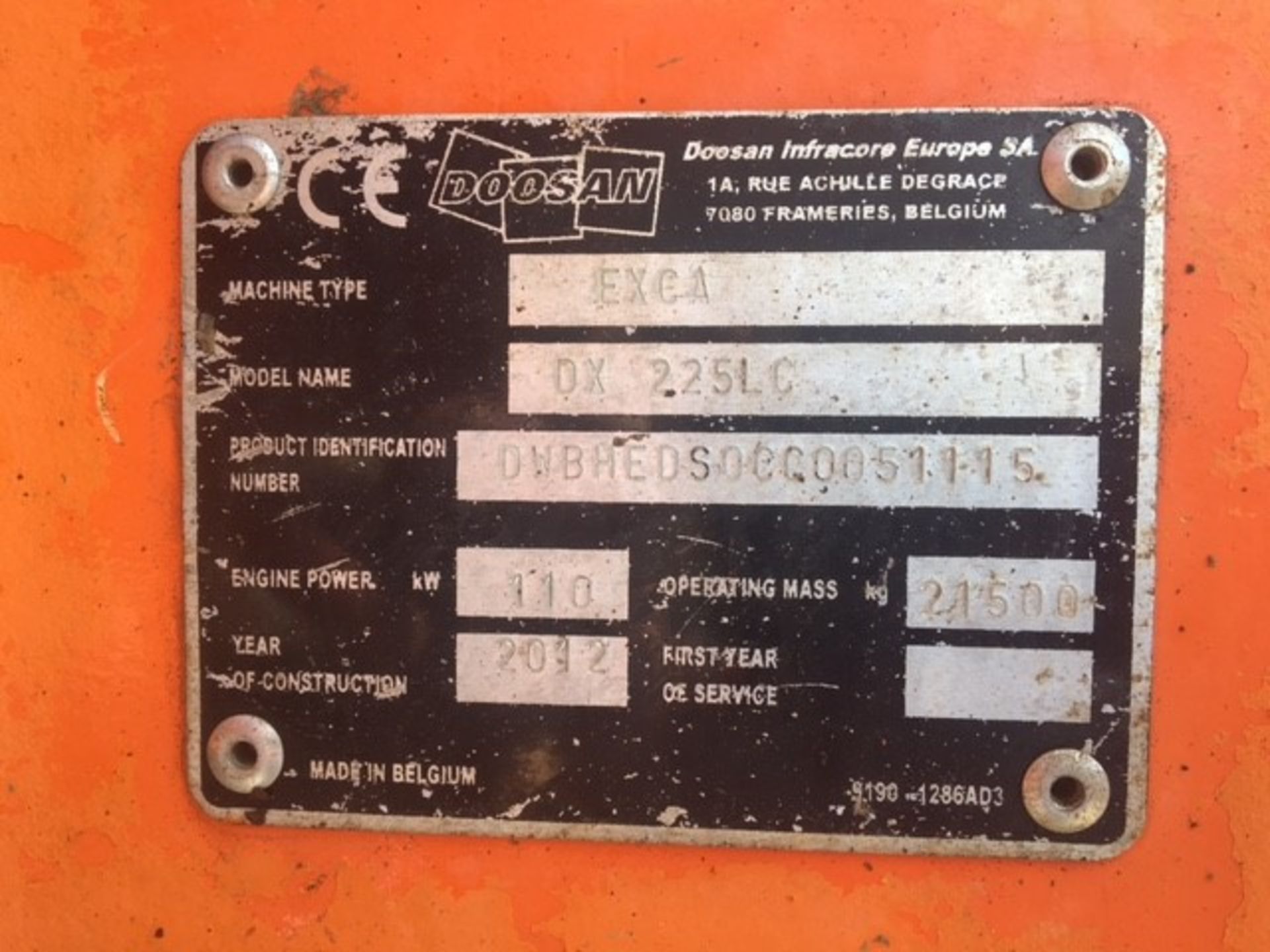 2012 Doosan DX225LC steel tracked crawler excavato - Image 10 of 21