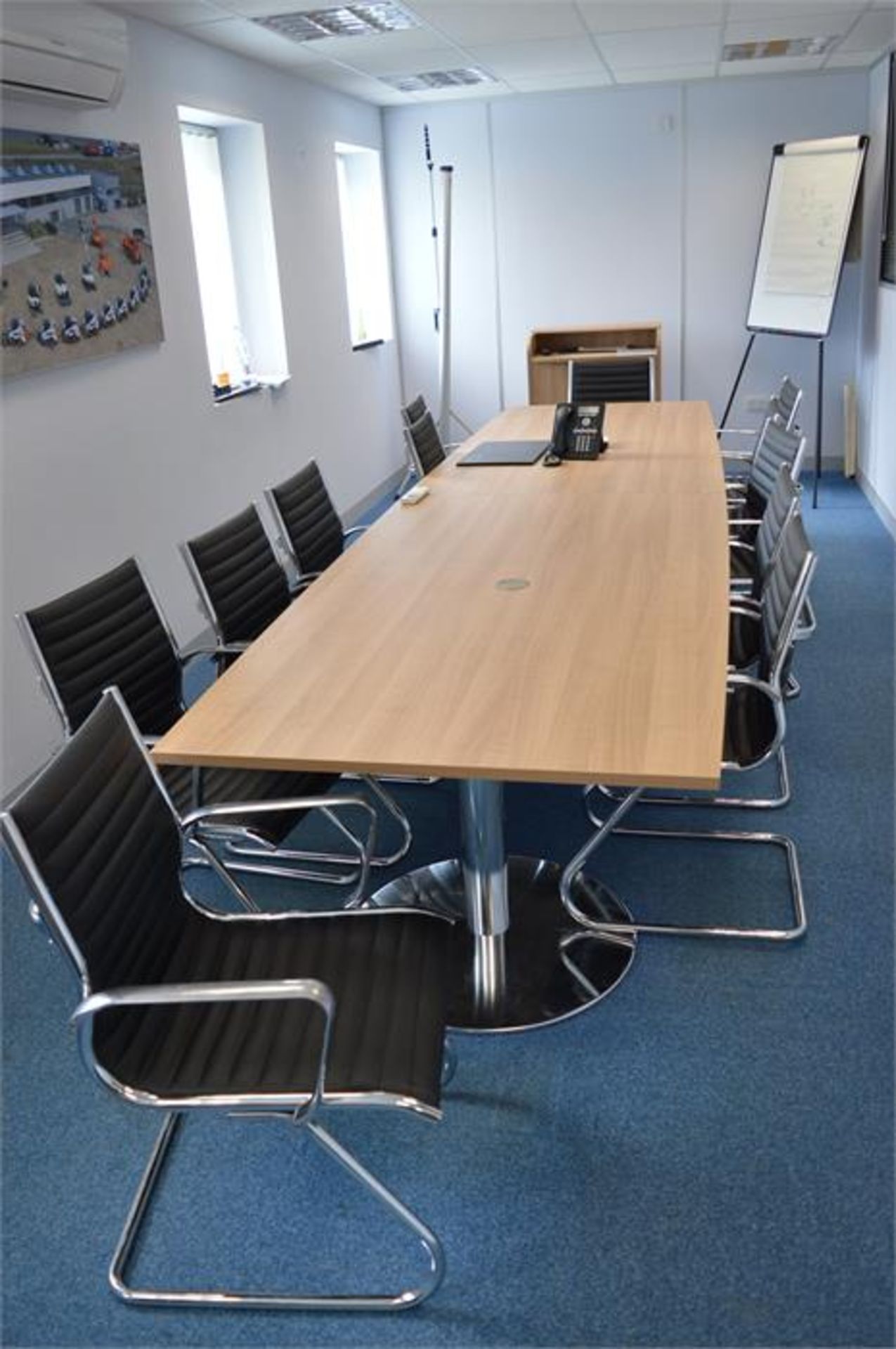 Contents of boardroom to include: 2part boardroom table with 12 x static chairs; 2 matching