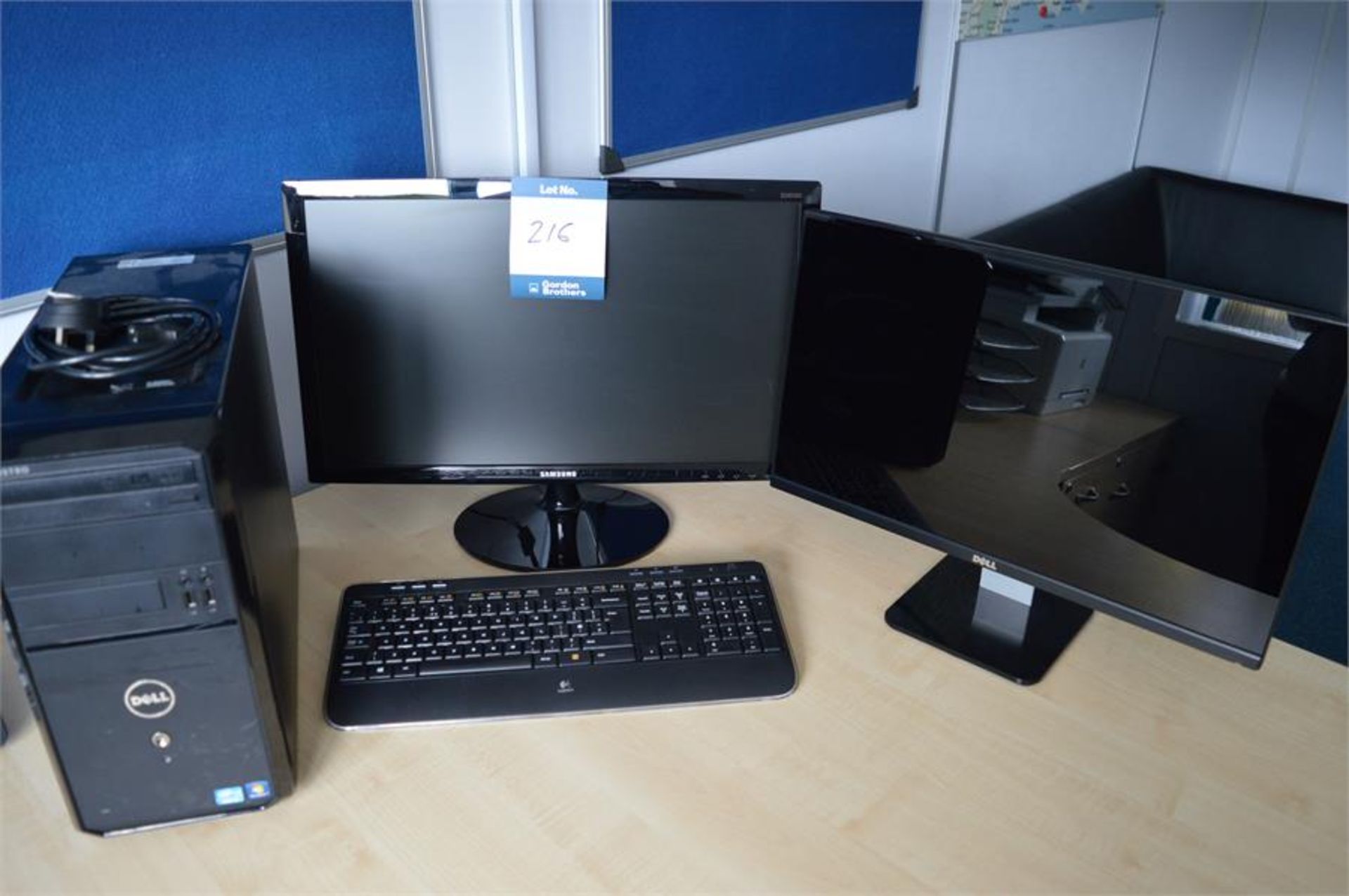 Dell, Vostro Core i5 PC with Dell and Samsung flat screen monitors, keyboard and mouse; HP