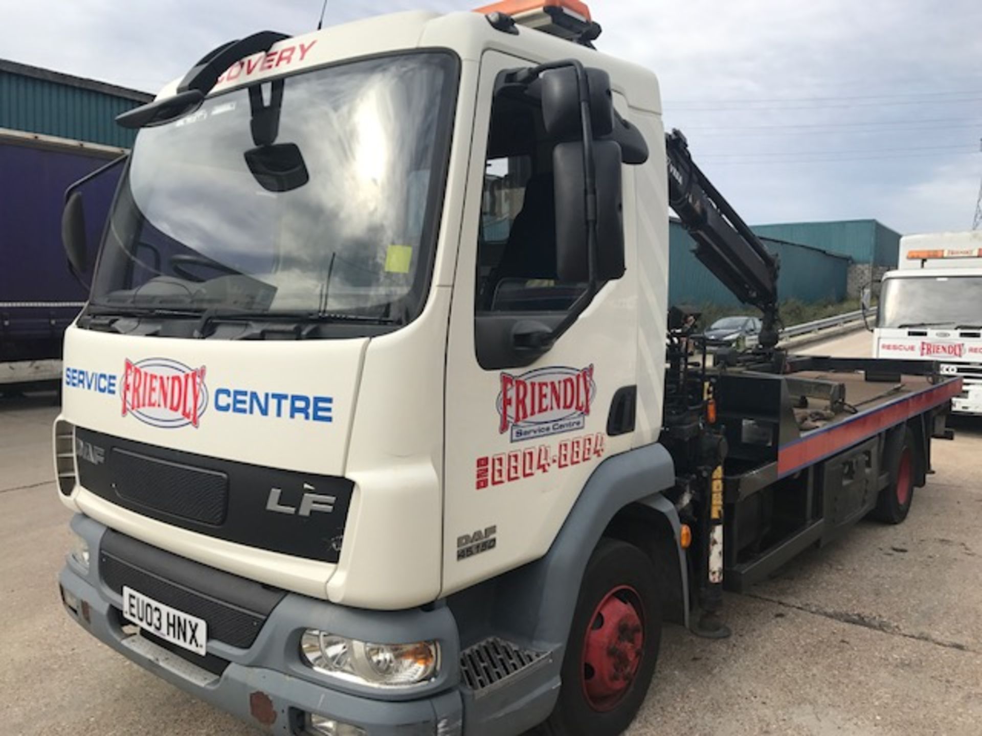 2003 DAF FA LF45.150 7.5T flat bed breakdown recovery vehicle with Amco veba hiab lift, winch and - Image 2 of 18