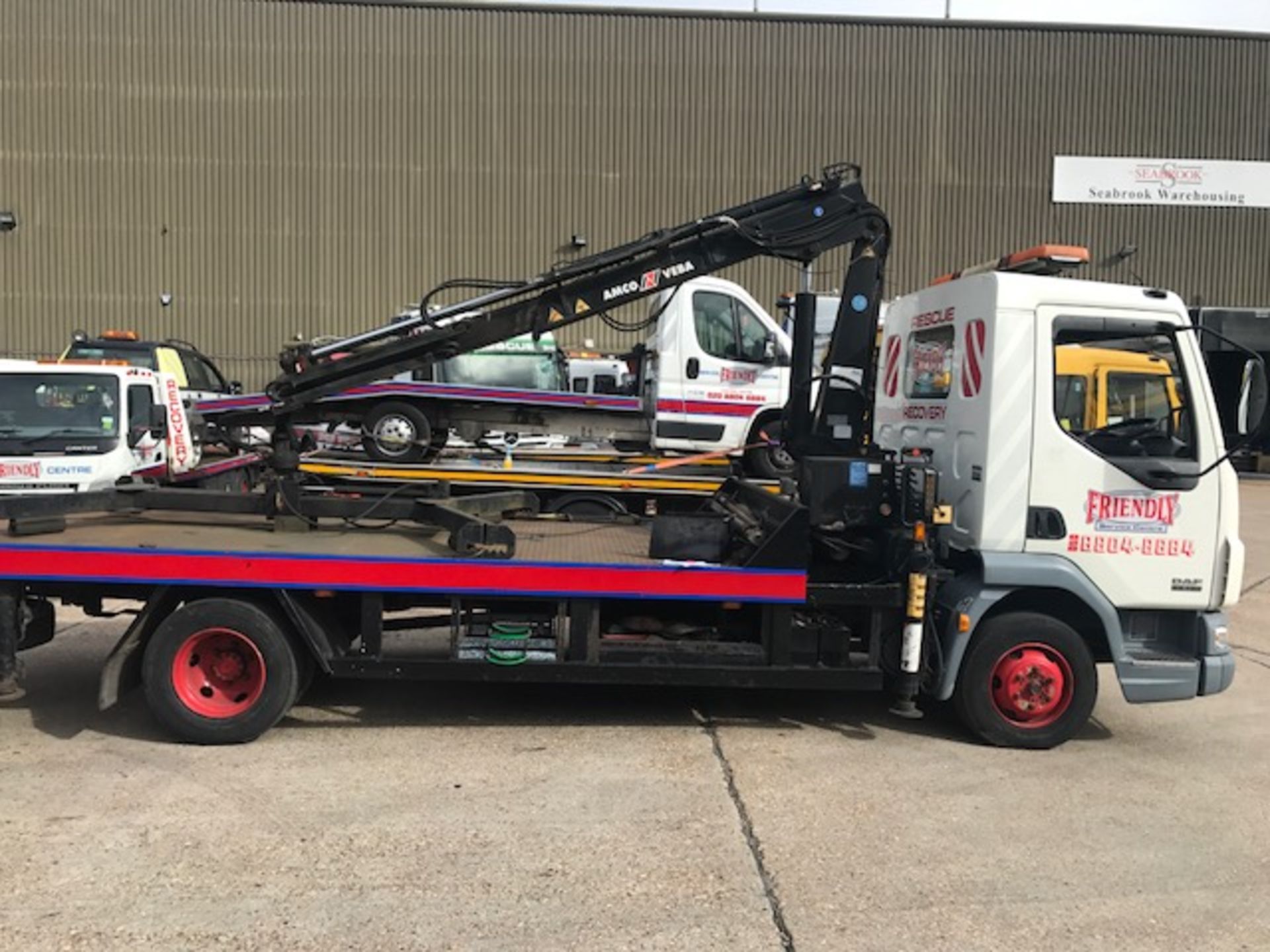 2003 DAF FA LF45.150 7.5T flat bed breakdown recovery vehicle with Amco veba hiab lift, winch and - Image 4 of 18