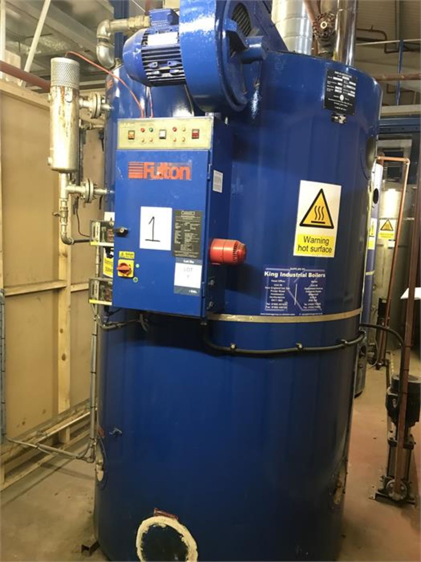 Fulton Model 60J steam boiler,Serial No. B8356 (2001) 600kw 1.12m/mm2 Grundfoss multi stage