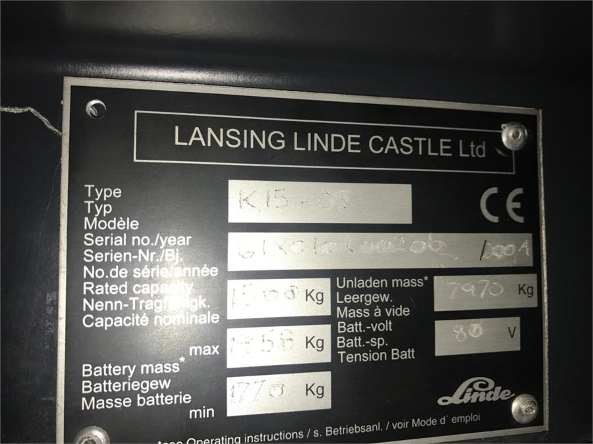 V2 Linde Model K15-3AC high level order picker, Serial No. 61X010R00200, 1500kg (7900kg) complete - Bild 5 aus 6