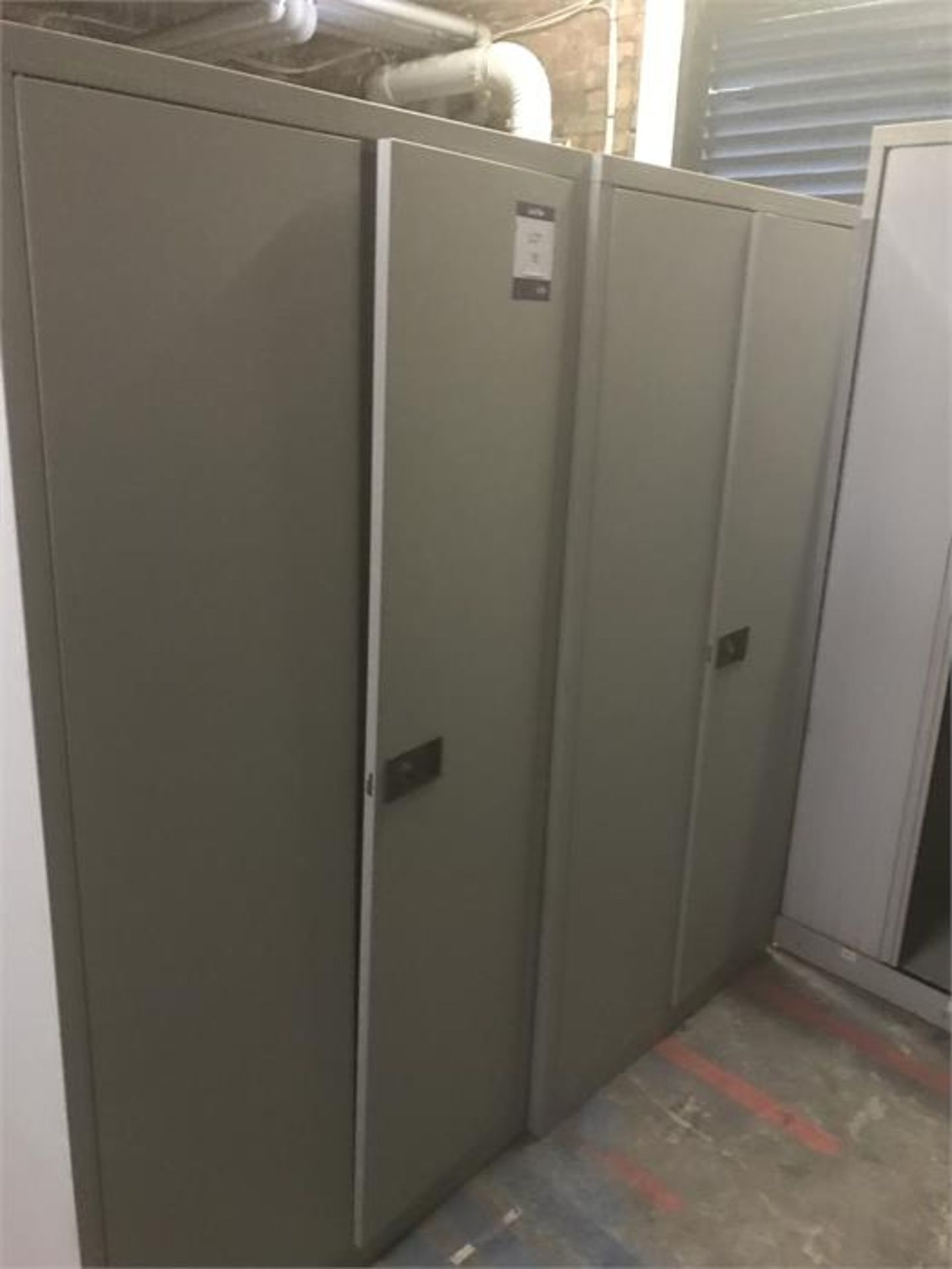 2 x grey steel double door stationary cabinets tambour stationary cupboard four drawer steel