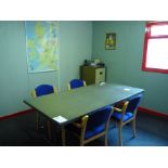 Contents of Office to Include: Wooden Meeting Room Table, 5 Upholstered Chairs, Metal 2 Drawer