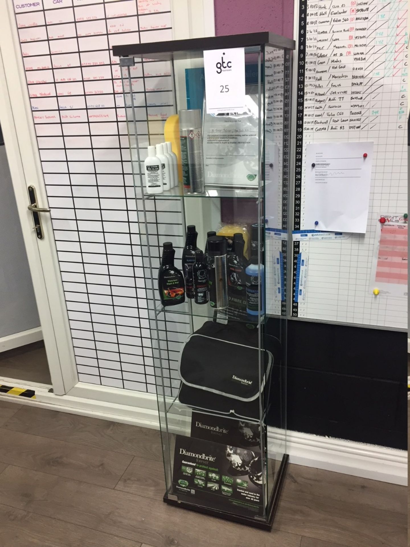 Glass Display Cabinet & Contents of Diamondbrite Forever Car Cleaning Products