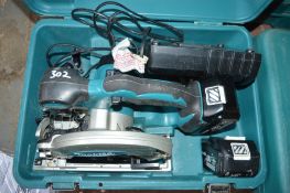 Makita 18v cordless circular saw c/w 2 batteries, charger & carry case A636332
