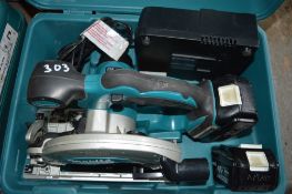 Makita 18v cordless circular saw c/w 2 batteries, charger & carry case A636322