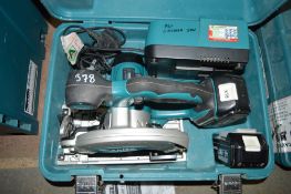 Makita 18v cordless circular saw c/w 2 batteries, charger & carry case A606664