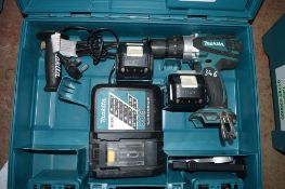 Makita 18v cordless drill c/w 2 batteries, charger & carry case A636282