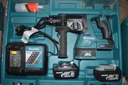 Makita 18v cordless hammer drill c/w 2 batteries, charger & carry case A636465