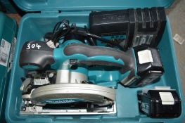 Makita 18v cordless circular saw c/w 2 batteries, charger & carry case A626637