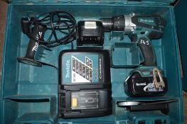 Makita 18v cordless drill c/w 2 batteries, charger & carry case A626228