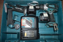 Makita 18v cordless drill c/w 2 batteries, charger & carry case A633220
