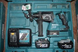 Makita 18v cordless hammer drill c/w 2 batteries, charger & carry case A631114