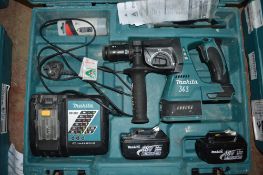 Makita 18v cordless hammer drill c/w 2 batteries, charger & carry case A621553