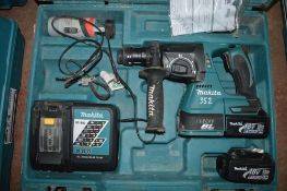 Makita 18v cordless hammer drill c/w 2 batteries, charger & carry case A625511