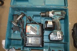 Makita 18v cordless power drill c/w 2 batteries, charger & carry case A663220