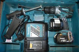 Makita 18v cordless power drill c/w 2 batteries, charger & carry case A636268