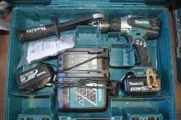 Makita 18v cordless power drill c/w 2 batteries, charger & carry case A622351