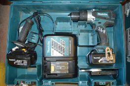 Makita 18v cordless power drill c/w 2 batteries, charger & carry case A628433
