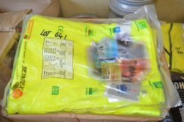 Box of 15 pairs of Hi-Viz yellow waterproof trousers size XXXL New & unused