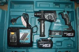 Makita 18v cordless SDS rotary hammer drill c/w 2 batteries, charger & carry case A644223