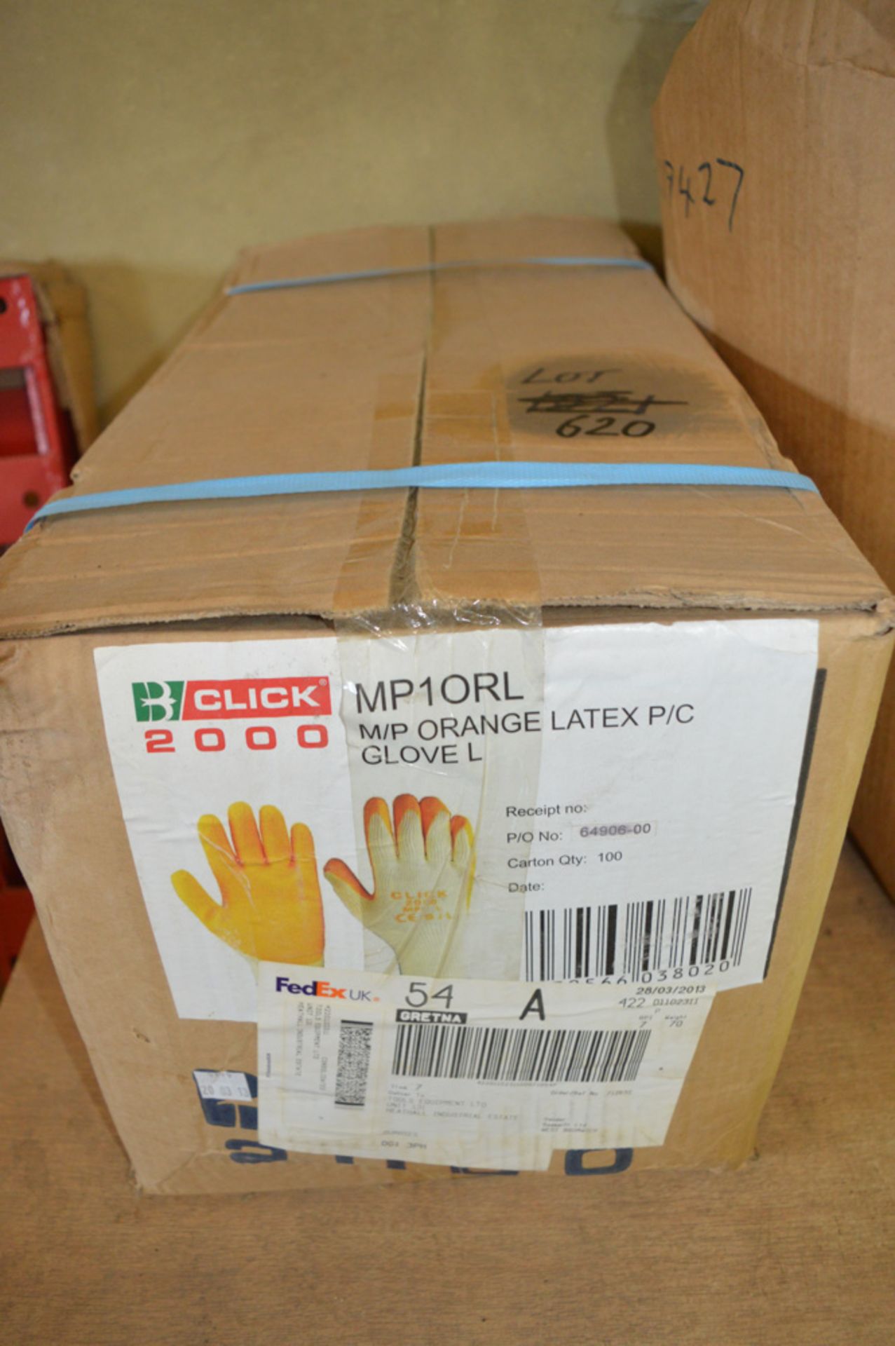 Box of 100 pairs of orange latex work gloves size L New & unused