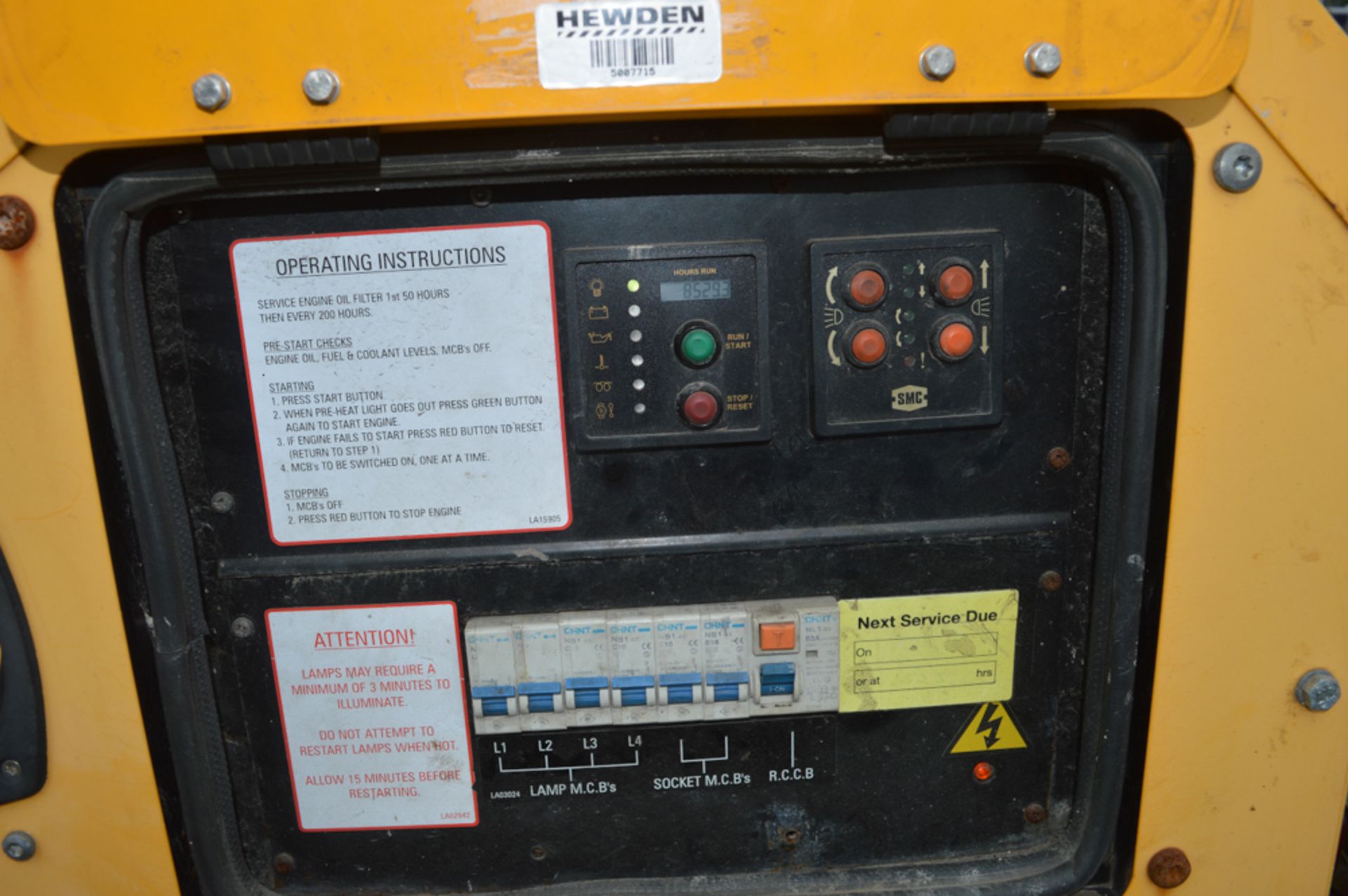 SMC TL90 diesel driven mobile lighting towerYear: 2008S/N: T90088108 Recorded Hours: 8529 - Image 4 of 4