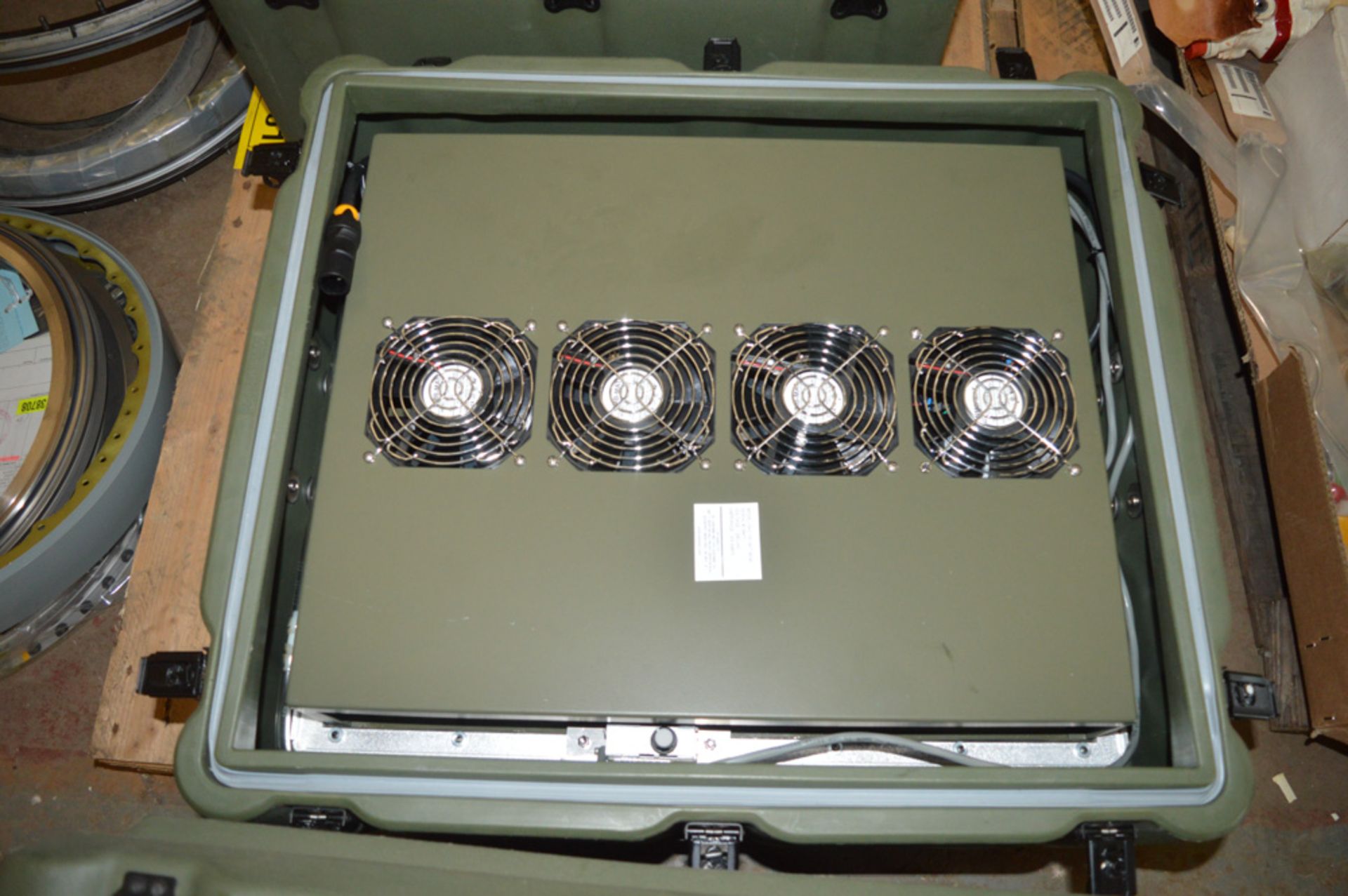 Air conditioning unit c/w Amazon heavy duty plastic carry case  Aprroximately 680mm x 590mm x 380mm