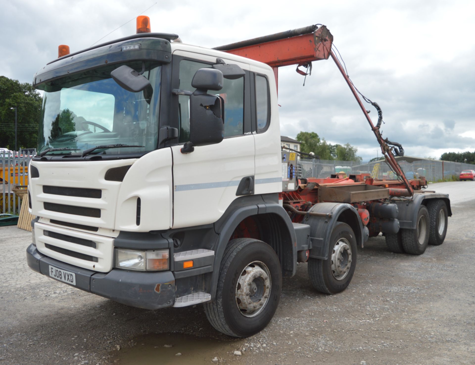 Scania P380 8X4 hook loader lorry  Registration number: FJ08 VXD  Recorded K/M's: 609,714 TAX: Not - Image 2 of 12