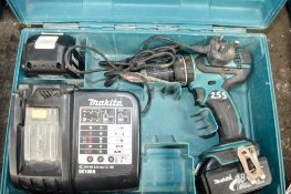 Makita 18v cordless hammer drill c/w 2 batteries, charger & carry case A605576