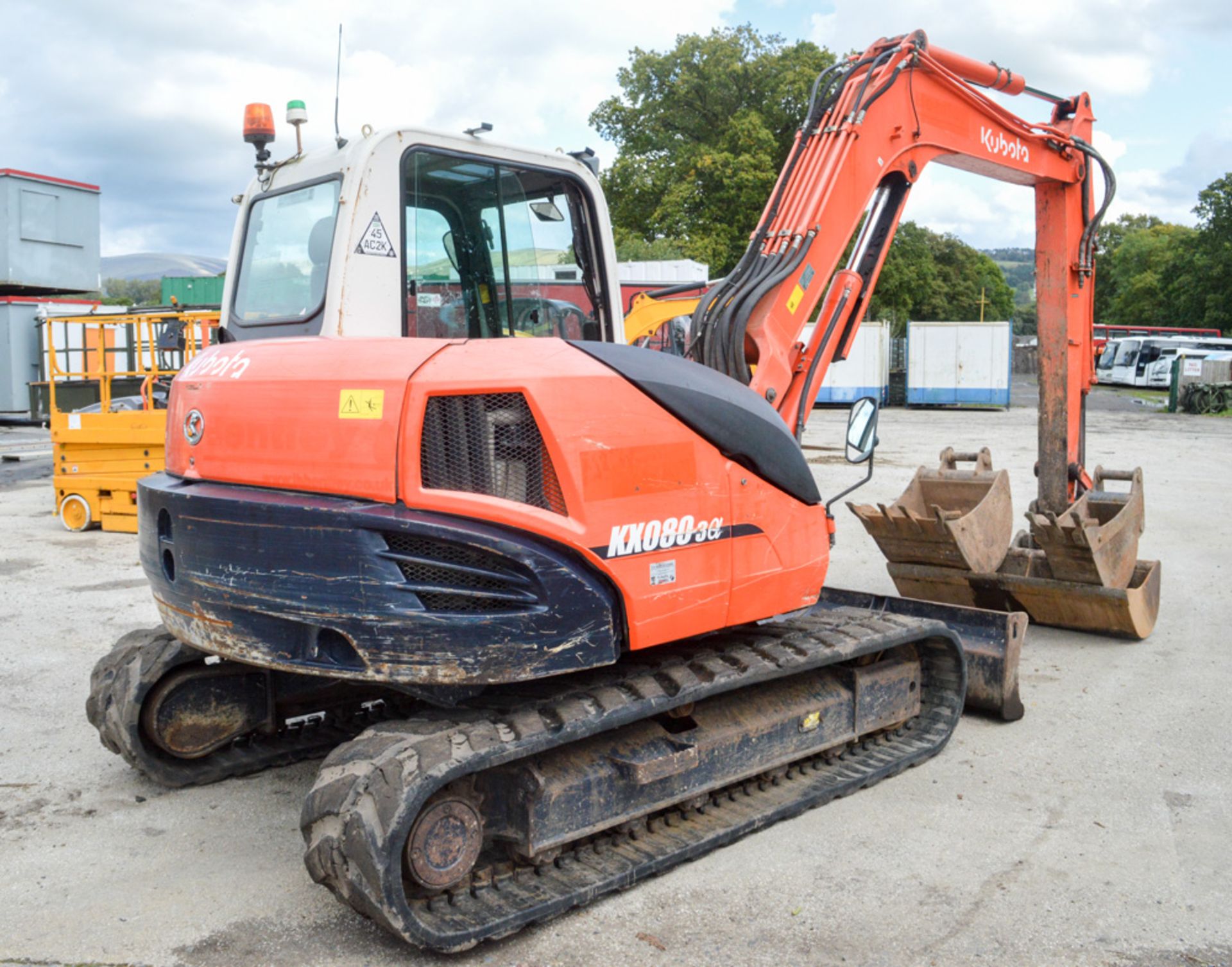 Kubota KX80-3 8 tonne rubber tracked excavator Year: 2010 S/N: 21590 Recorded Hours: 4461 blade, - Image 3 of 14