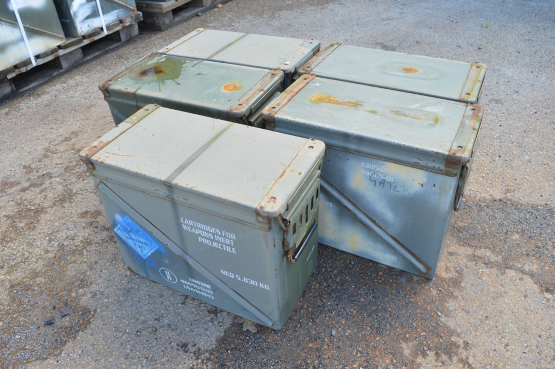 5 - Ex MOD ammunition tins  Approximately 480mm x 370mm x 240mm