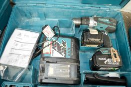 Makita 18v cordless hammer drill c/w 2 batteries, charger & carry case A631829