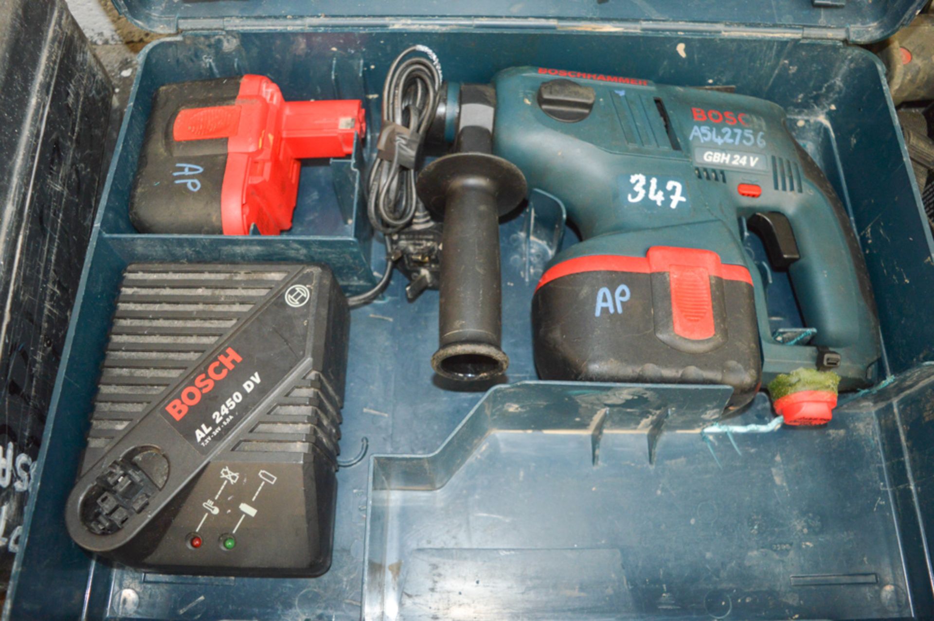 Bosch 24v cordless SDS hammer drill c/w 2 batteries, charger & carry case A542756